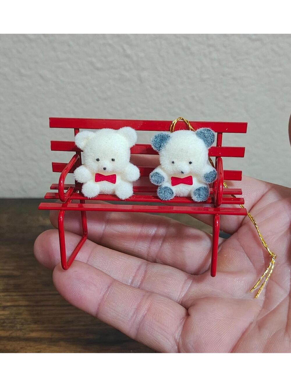1980s Avon Gift Collection "Teddies on a Bench" Christmas Ornament